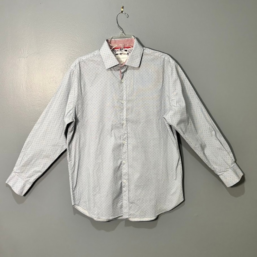 CON.STRUCT Shirt Mens 16 32-33 Blue White Cotton Stretch Slim Fit Paisley Trendy